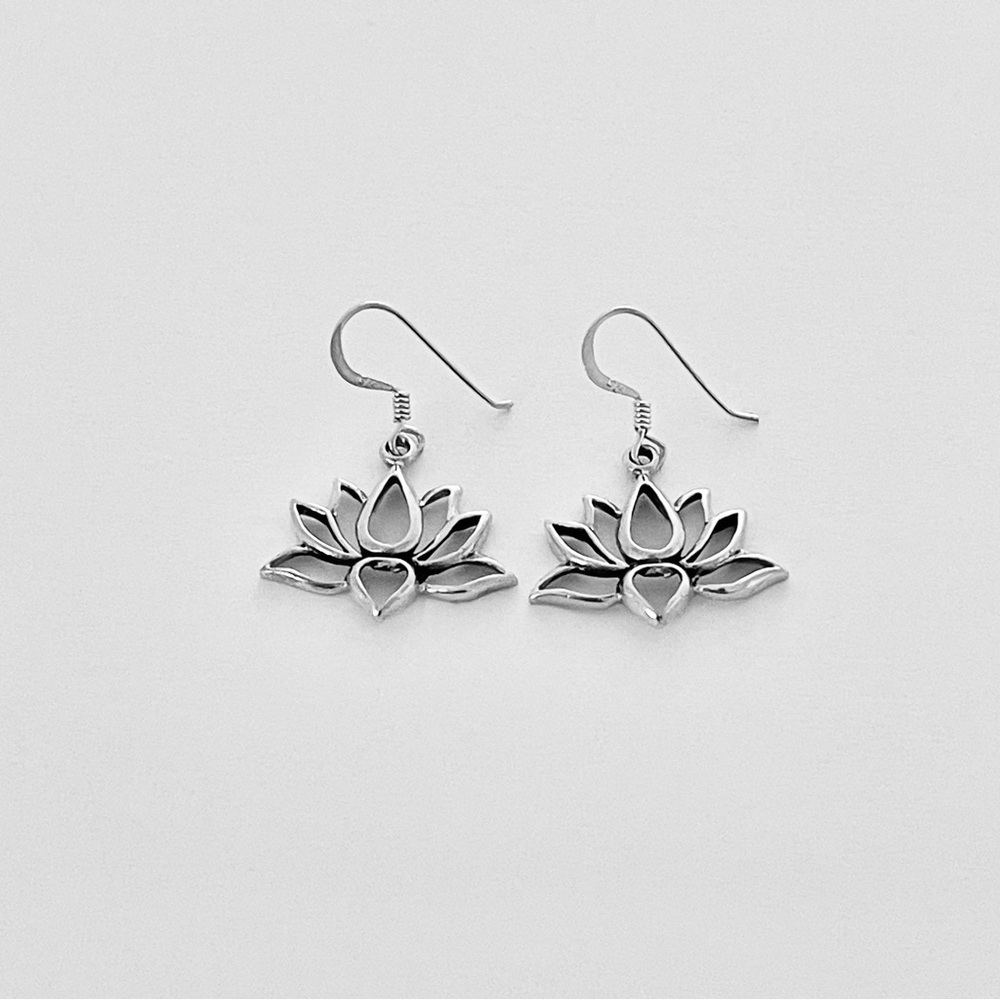 Sterling Silver Lotus Dangle Earrings, Flower Earring, Eternity Silver Earring